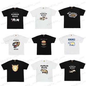 Camisetas masculinas humanas feitas de mangas curtas e soltas de mangas curtas e corretas da camiseta de impressão de hambúrguer de algodão de algodão t-shirt t230317