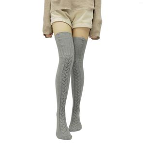 Sports Socks Female Knitted Stocking Solid Color Jacquard Thigh High Long Tube Warm Stockings For Spring Autumn