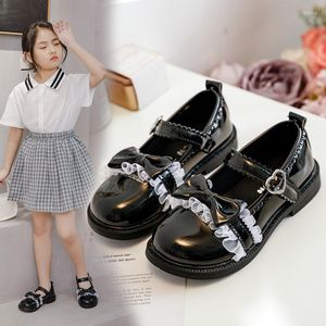 Düz ayakkabılar moda bow kız elbise çocuk dans bahar prenses okul patent deri 3 5 12 yaşında