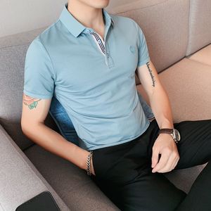 メンズポロスソリッドカラー紳士ポロシャツメンズスプリングシンプルな短袖の男性ポロシャツスリムカジュアルビジネスフォーマルウェアポロホム230317