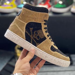 2023New High Tube Genune Leather Glitter Boots Cowhide Couple Thick Bottom Women Men Shoes Rhinestone Metal Skull Nnkle Boots mkjitr00000007