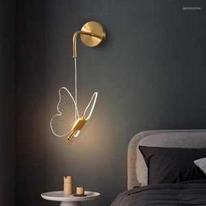 Lâmpada de parede A/B Butterfly LED Bedroom Bedside Sconce Light para decoração de casa Acrílica sala de estar acessórios de fundo