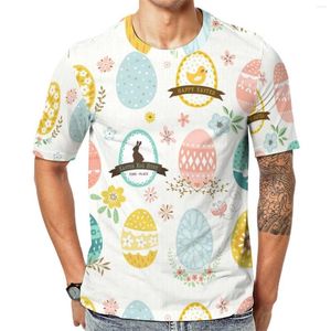 メンズTシャツハッピーイースターシャツメンカラフルな卵グラフィック面白いTシャツ夏のヒップホップティーショートスリーブパターンビッグサイズトップス