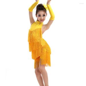 Girls' Latin Salsa party costumes near me Performance Outfit - Solid Tassel Dance Dress, Sizes 4-11 Years