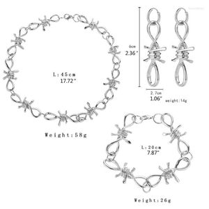 Серьги ожерелья устанавливают 3PCS Винтажный серебряный панк -панк -колючие колючи