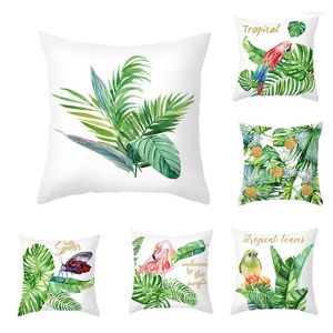 Kudde Polyester Peach Skin Cover Green Plants Printed Hushållens varor Decoration Sofa Salon Pillow Case 45 45cm 1 st