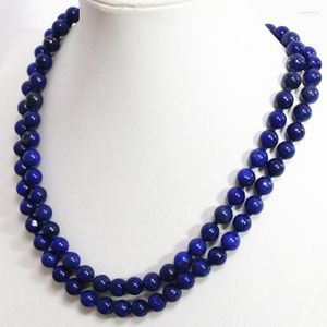Łańcuchy motyki Naturalne egipskie niebieskie lapis lazuli kamienne koraliki 8 10 12 mm mody elegancki długi łańcuch biżuteria 36 cala B1484