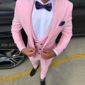 Abiti da uomo Blazer Rosa Chiaro Verde Blu Uomo Homme Risvolto Fitting Tux Abito da sposo Uomo Blazer Tre pezzi