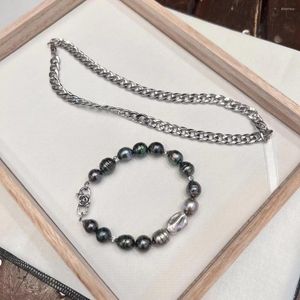 Catene Natural Tahitian Pearl Bracciale barocco Gioielli per uomini 925 Trend di chiusura argento Neccante