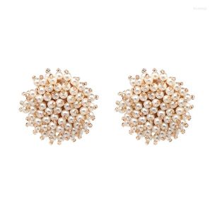 Stud Earrings Boho Ivory White Pink Pearl Black Champagne Faceted Glass Beads Beaded Charm Big Button For Women