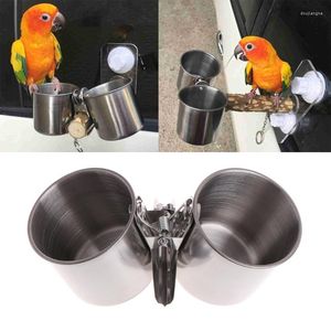 Andra fågelförsörjningar Feeder Cup med klämma rostfritt stål matningsskål mat vatten skål för papegojor afrikanska gråa budgies parakiter