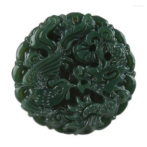 Colares pendentes clássicos naturais reais naturais yu dragão esculpido phoenix pingentes de sorte jóias de moda de colar de amuleto