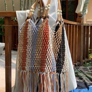 Designer Braided crochet net bag Women Casual Woven summer Travel woven beach bucket tote purse new Hand 230304