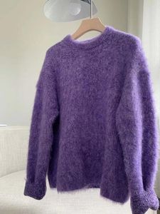 Maglioni da donna Raccoon Velvet Purple Maglione da donna Autunno/Inverno 2023 European Station Chic Lazy Cashmere