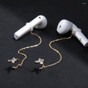 Brincos dangle Mulheres Zircão pavimentado formato de borboleta de cobre Longo Corrente de punho de manguito sem fio Anti Lost for fone de fone de ouvido AirPods