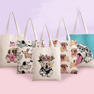 Storage Bags Women's Dog Shopping Bag Fashion Shoulder Reusable Cartoon Dogs Print Canvas Tote Shopper 33cm 40cm