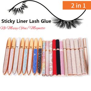 2 In 1 Self Adhesive Eyelashes Liquid Eyeliner Pencil Long Lasting No Glue Non Magnetic Quick Drying Eyelashes Sticking Eye Liner Pen