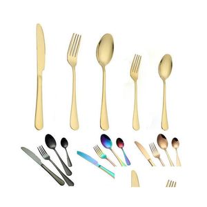 Flatvaruuppsättningar 5 färger Highgrade Gold Cutery Set Spoon Fork Knife Teskoon rostfritt middagar Köksbordsartiklar 10 Val Drop D DH7QP