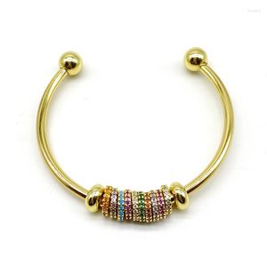 Bangle 5Pcs/Lot Romantic Colorful CZ Spacer Beads Open Cuff Bangles Bracelets For Women Jewelry