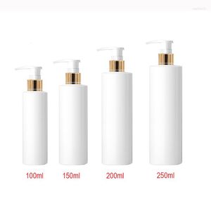 Lagringsflaskor 100 ml 150 ml 200 ml 250 ml tom tvål schampo guld lotion pump flaskan duschgel rese tryck på återfyllningsbara makeup containrar