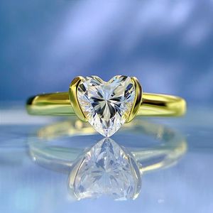 Anello in oro 14 carati con diamanti a forma di cuore 100% vero argento sterling 925 Fedi nuziali per feste da uomo per donna Regalo di gioielli di fidanzamento