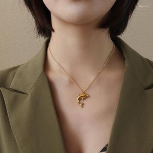 Pendant Necklaces Summer Cartoon Cute Little Dolphin Maiden Necklace Clavicle Chain Titanium Alloy Jewelry Children's Gift