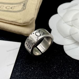 Vintage Classic Silver Letter Band Ring Bague Have Stamp for Men Women Bee Rings Bijoux Lovers Jewelry Pary Couple Gift
