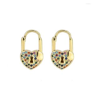 Orecchini a bottone 2023 Fashion Women Sweat Double-face Colorful Zircon Intarsiato Heart Lock Orecchino Party Hollow