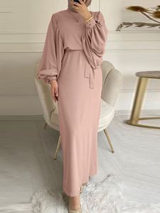 Etnisk kläder Autumn Puff Sleeve Marocko Muslim Dress Women Abaya Kaftans Casual Aftonklänningar Kvinna Turkiet Islam Long Robe Femme Vestidos 230317