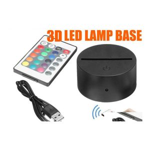 2016 Nocne światła RGB Lampy LED Baza lampy 3D Illusion 4 mm Acryl Light Panel AA Bateria lub DC 5V USB Noce DHS DROP Oświetlenie Indo Dhczq