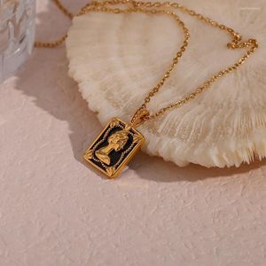 Chains Gold 316L Stainless Steel Black Picture Frame Lady Pendant Necklace For Women Statement Choker Necklaces Jewelry Drop