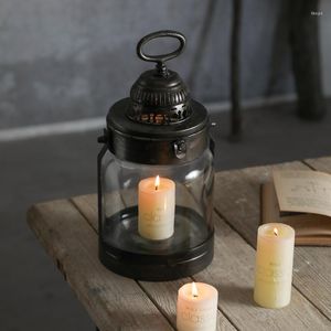 Candle Holders Lantern Vintage Holder Glass Hanging Metal Minimalist Around Windproof Nordic Portavelas Home Decor DF50ZT