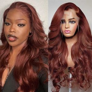 Синтетические парики красновато -коричневая волна тела кружев передний парик 13x4 медный красный фронтал для женщин.