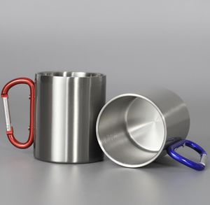 11 Unzen Sublimationskaffeetasse mit Karabiner, doppelwandig, tragbar, Outdoor-Trinkbecher, Edelstahl-Wasserflasche, Großhandel 001