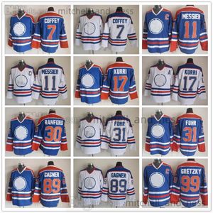 Filme Vintage Hockey Jersey Retro CCM Embroidery 99 Wayne Gretzky Jersey 7 Paul Coffey 11 Mark Messier 17 Jari Kurri 31 Grant Fuhr 89 Sam Gagner 30 Bill Ranford Jerseys