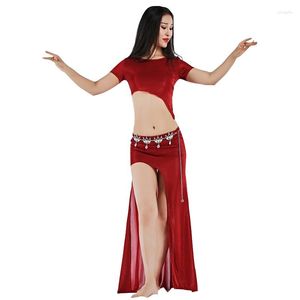 Stage Wear 2023 Women Dance Girls Belly Costume Long Maxi Skirt Side Slit Outfit Elastic Sparkles Asymmetrical Dresses