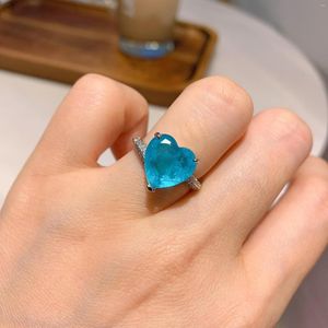 Cluster Rings Delicate Small Heart Paraiba Ring Tourmaline Stone Silver Color Women Wedding Anniversary Jewelry