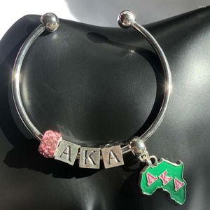 Bangle Hand Made Pink Green Disco Ball Greek Sorority Map Heart Letter Open Cuff Bangles Bracelet Jewelry