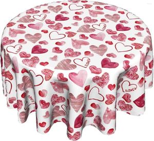 Table Cloth Love Heart Round Tablecloth Red Sweet Valentine's Day Decorative Watercolor Romantic Cloths Polyester Fabric Cover