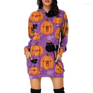 Casual Dresses 2023 European And American Autumn Winter Fashion Halloween Women's Digital Print Hoodie Long Sleeve Dress