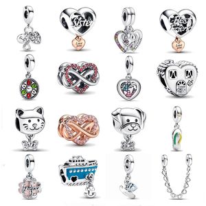 925 argento Fit Pandora Ciondoli originali Ciondolo fai da te Bracciali da donna Perline Gioielli per ciondolo Sombrero Catena di sicurezza a cuore collegato