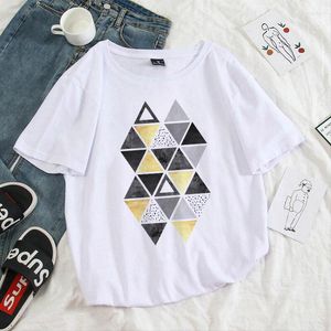 Women's T Shirts Women Shirt 2023 Fashion Summer Overized Tops Geometry Graphic Short Sleeve Femme O-Neck White 90s Hipster Tee Plus Size