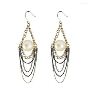 Dangle Earrings J049 BIGBING Jewelry Fashion Golden Chain White Pearl Drop Earring Women