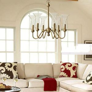 Chandeliers Retro Metal Dining Room Chandelier Lighting Bar Glass Shade Cover Hanging Light E14 Led Candle For Dressing