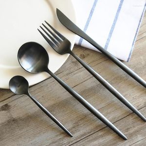 Dinnerware Sets 24Pcs Black Dinner Set Eco-friendly 18/8 Stainless Steel Sushi Knife Fork Portugal Matte Surface Metal Tableware