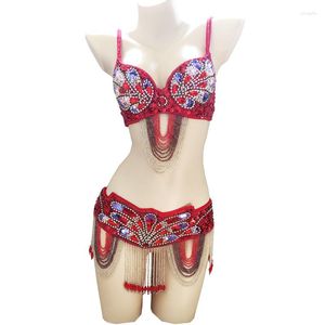 Stage Wear 2023 Performance Belly Dancing Costumes 2 Pieces Eastern Style Sequins Fringes Dance Bra And Belt