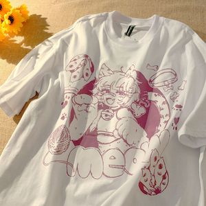 Мужские футболки негабаритная футболка летняя корейская мультфильм второй элемент девочка аниме -печатная рубашка