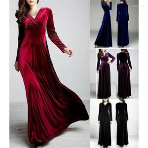 Casual Dresses UK Winter Women V Neck Gold Velvet Cocktail Long Sleeve Dress Maxi