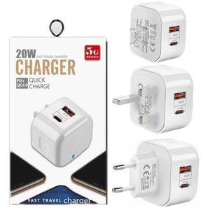 20w Super Fast Quick Charger Type c PD USB-C Wall Charger LED Eu US UK Power Adapter For Iphone Samsung Huawei Xiaomi Android phone with Box