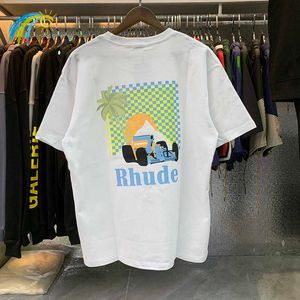 Herr t-shirts looe trett för ummer män och kvinnor caual tirtrutherde tropic t hirt man bomull övervärderade kokosnöt racing tryck rutherde tee topp aprikos svart vit med